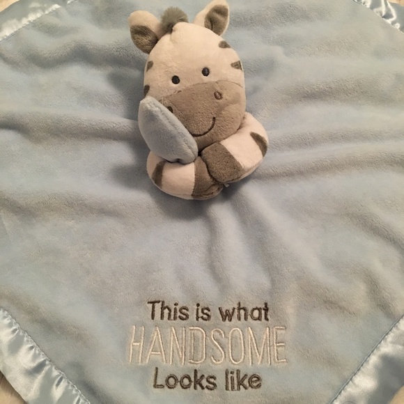 Carter's Zebra "This is What Handsome Looks Like" Rattle Satin Blue Baby Lovey - Picture 3 of 6